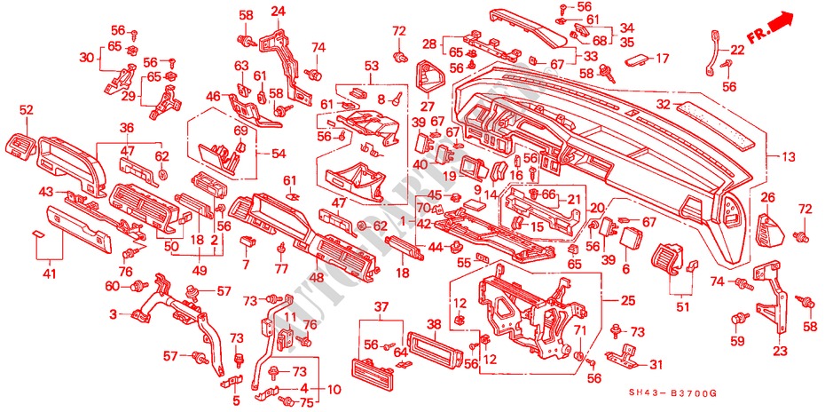 INSTRUMENT PANEL for Honda CIVIC LX 4 Doors 5 speed manual 1988