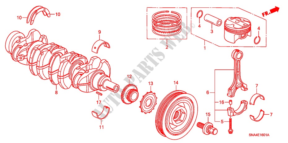 CRANKSHAFT/PISTON (2.0L) for Honda CIVIC SI 4 Doors 6 speed manual 2008