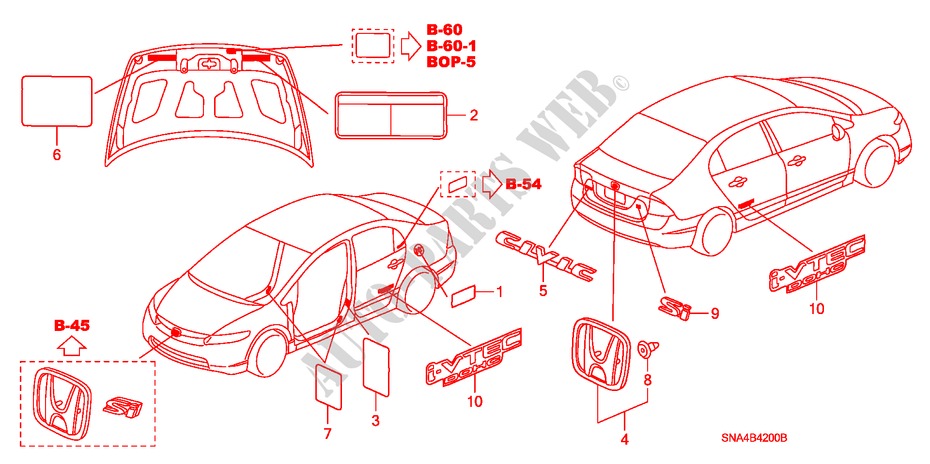 EMBLEMS/CAUTION LABELS for Honda CIVIC DX 4 Doors 5 speed manual 2007