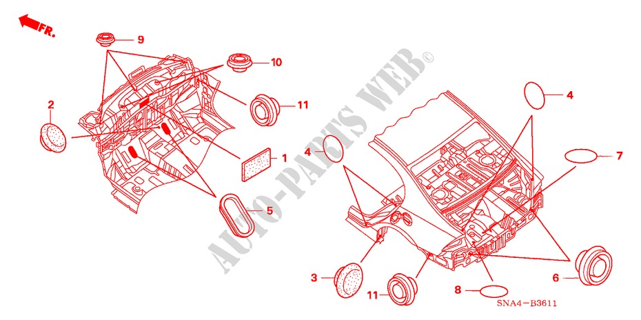 GROMMET (REAR) for Honda CIVIC SI 4 Doors 6 speed manual 2008