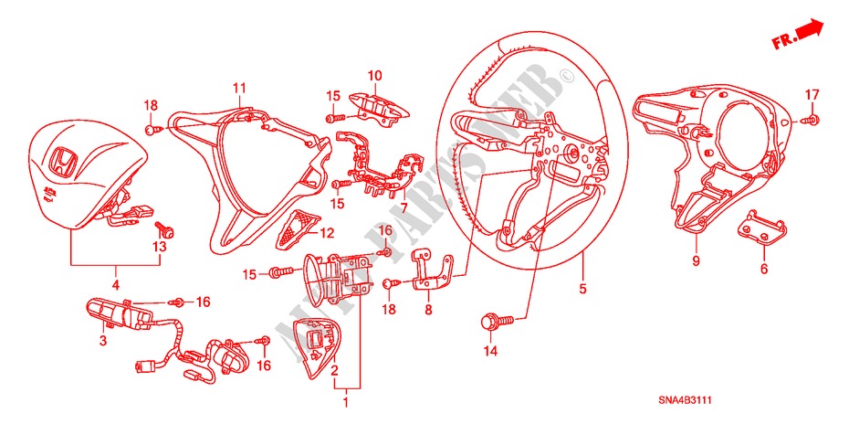 STEERING WHEEL (SRS) (2.0L) for Honda CIVIC SI 4 Doors 6 speed manual 2008