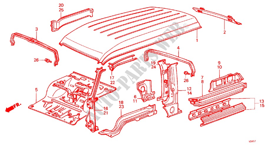 ROOF PANEL/CENTER PILLAR/ FRONT FLOOR for Honda ACTY VAN DX PANEL VAN 5 Doors 4 speed manual 1983