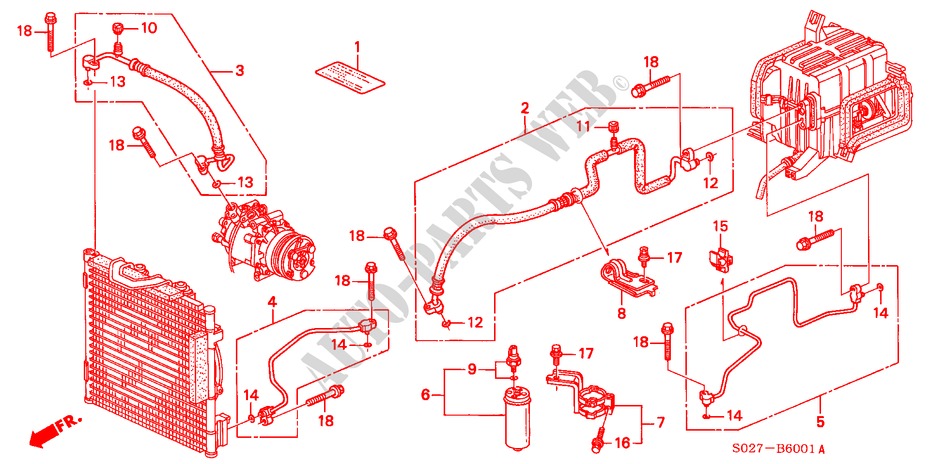 AIR CONDITIONER (HOSES/PIPES)(RH) for Honda CIVIC COUPE 1.6ILS 2 Doors 4 speed automatic 2000