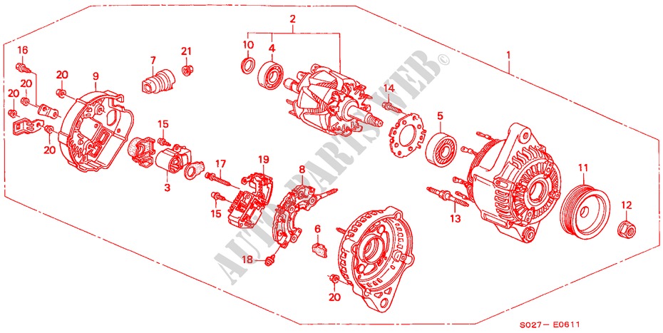 ALTERNATOR (DENSO) for Honda CIVIC COUPE 1.6VTI VTEC 2 Doors 5 speed manual 1999