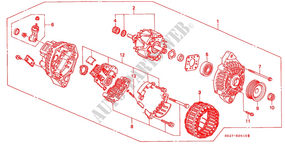ALTERNATOR (MITSUBISHI) for Honda CIVIC COUPE 1.6ILS 2 Doors 5 speed manual 2000