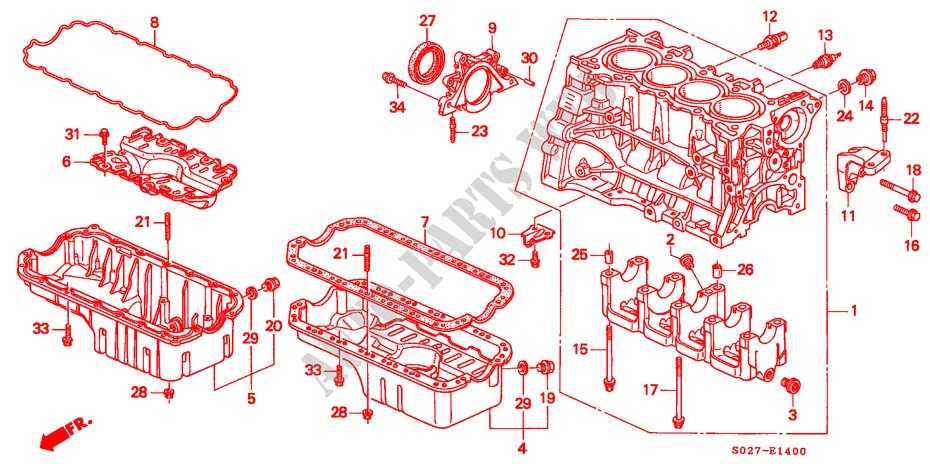 CYLINDER BLOCK/OIL PAN (SOHC) for Honda CIVIC COUPE 1.6ISR VTEC 2 Doors 4 speed automatic 1996