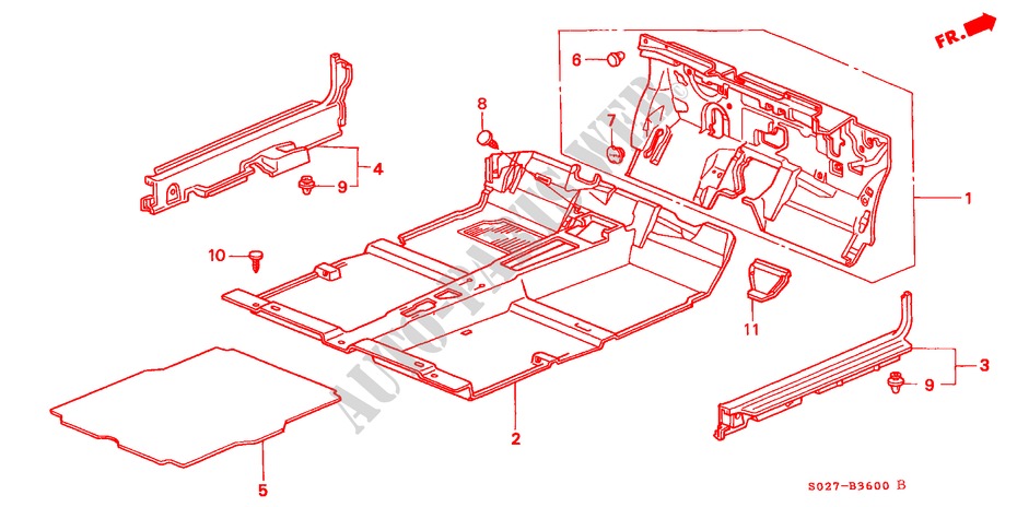 FLOOR MAT for Honda CIVIC COUPE 1.6ILS 2 Doors 5 speed manual 2000