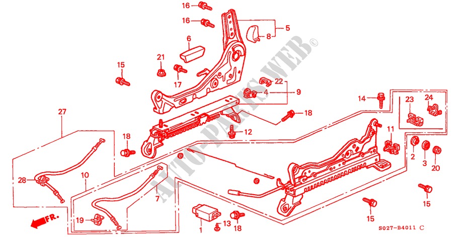 FRONT SEAT COMPONENTS (R.)(LH) for Honda CIVIC COUPE EX 2 Doors 4 speed automatic 1996