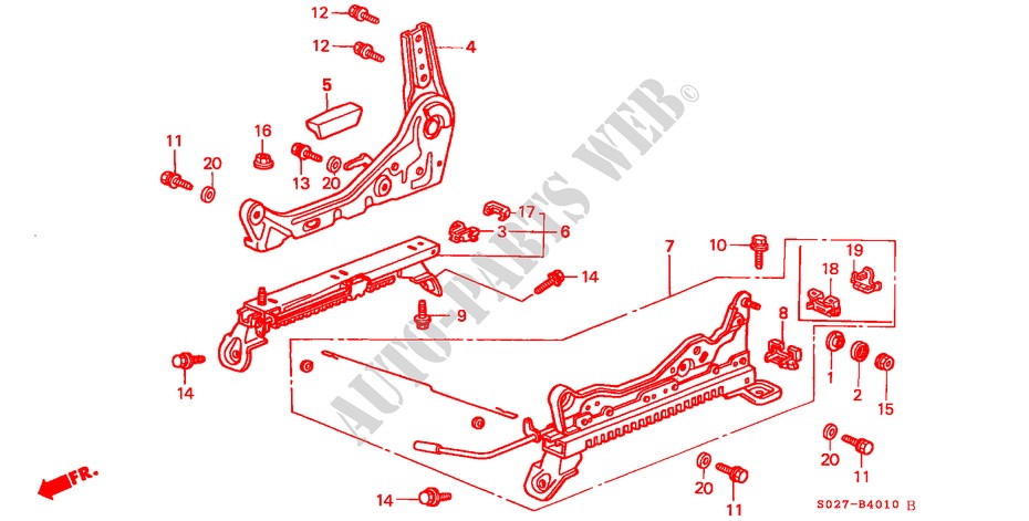 FRONT SEAT COMPONENTS (R.)(RH) for Honda CIVIC COUPE 1.6ILS 2 Doors 4 speed automatic 1999
