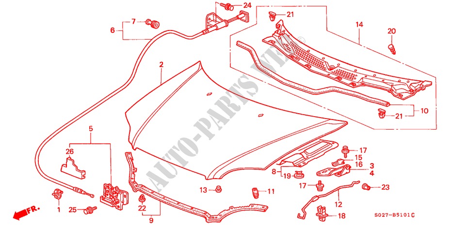 HOOD (RH) for Honda CIVIC COUPE 1.6ILS 2 Doors 4 speed automatic 1999