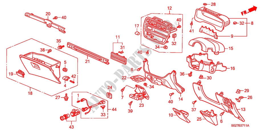 INSTRUMENT PANEL GARNISH (RH) for Honda CIVIC COUPE 1.6VTI VTEC 2 Doors 5 speed manual 1999