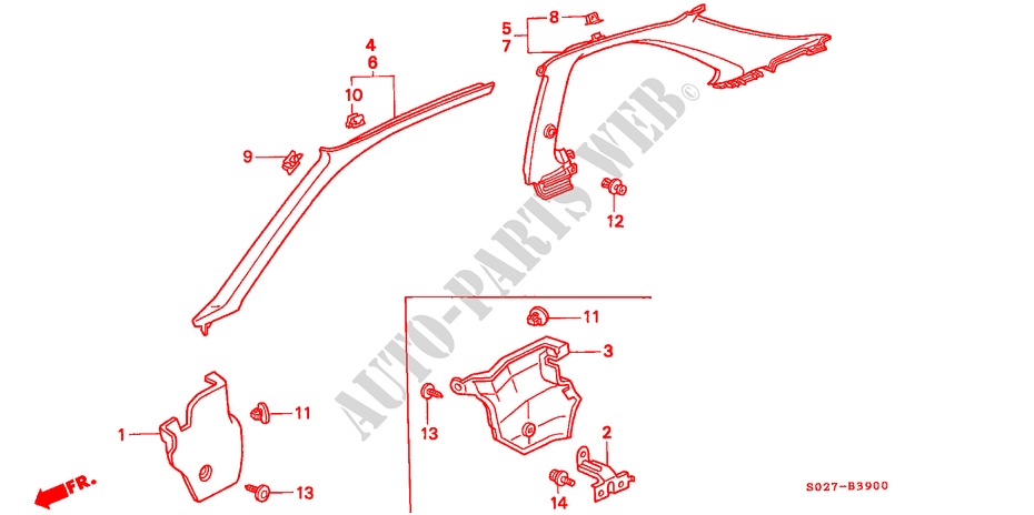 PILLAR GARNISH (LH) for Honda CIVIC COUPE 1.6ILS 2 Doors 5 speed manual 1997