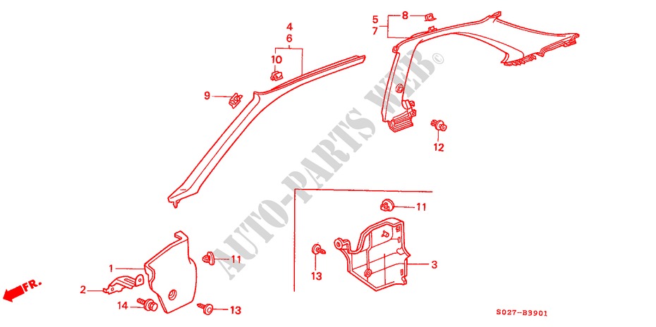 PILLAR GARNISH (RH) for Honda CIVIC COUPE 1.6ILS 2 Doors 5 speed manual 2000