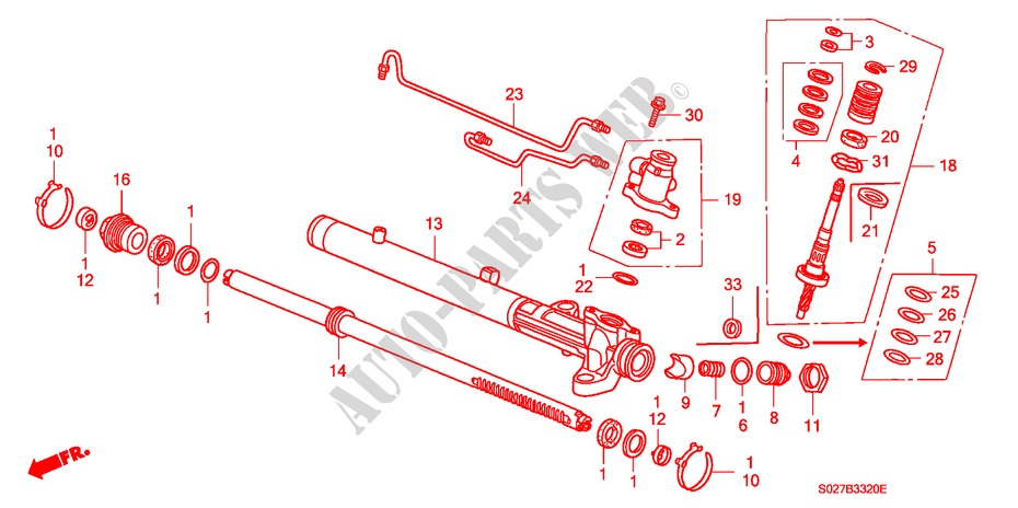 POWER STEERING GEAR BOX COMPONENTS (LH) for Honda CIVIC COUPE 1.6ILS 2 Doors 4 speed automatic 1996