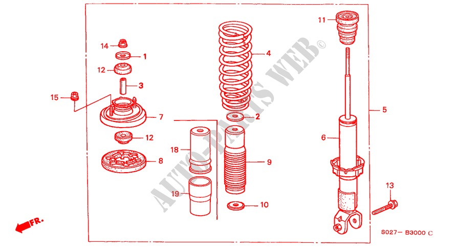 REAR SHOCK ABSORBER for Honda CIVIC COUPE 1.6ISR VTEC 2 Doors 4 speed automatic 1996