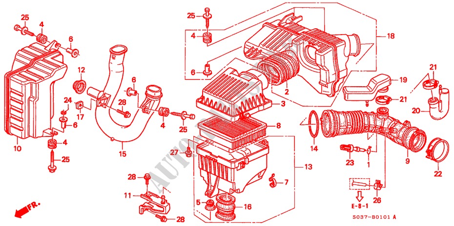AIR CLEANER (SOHC VTEC) (DOHC VTEC) for Honda CIVIC 1.6VTI 3 Doors 5 speed manual 1999