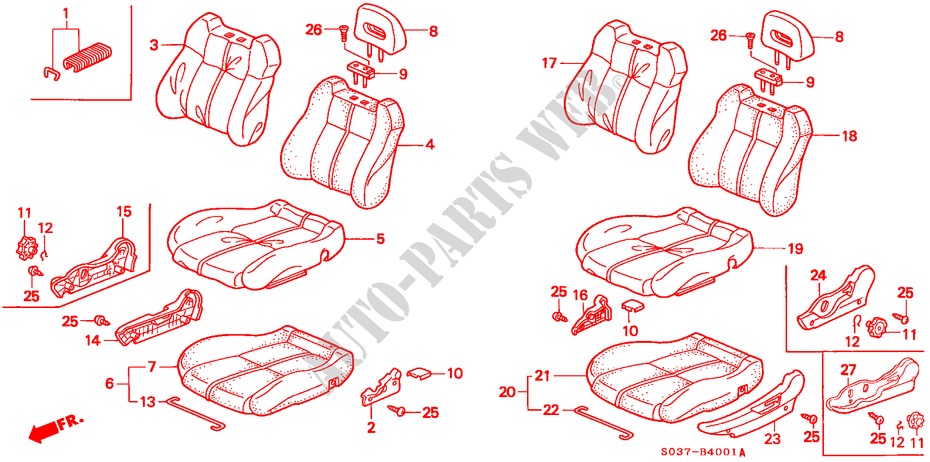 FRONT SEAT (2) for Honda CIVIC 1.6VTI 3 Doors 5 speed manual 1999