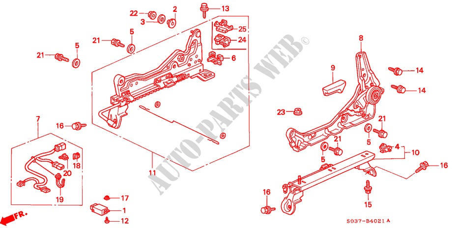 FRONT SEAT COMPONENTS (L.) (LH) (2) for Honda CIVIC 1.4IS 3 Doors 5 speed manual 1996