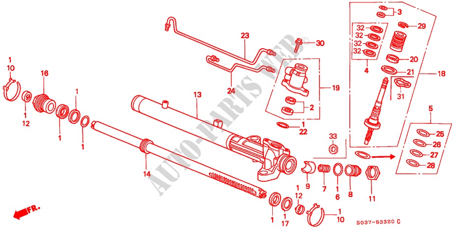 POWER STEERING GEAR BOX COMPONENTS (LH) for Honda CIVIC 1.4IS 3 Doors 4 speed automatic 1997
