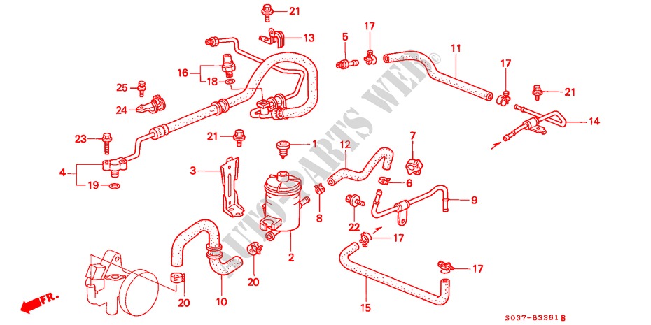 POWER STEERING LINES (RH) for Honda CIVIC 1.4I 3 Doors 5 speed manual 1996