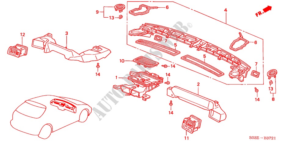 DUCT (RH) for Honda CIVIC 1.5ILS 3 Doors 5 speed manual 2000