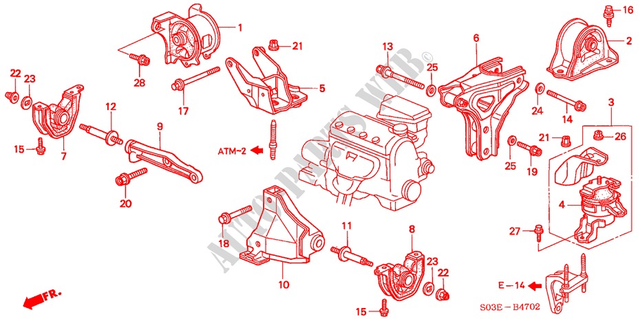 ENGINE MOUNTS (AT) for Honda CIVIC 1.4IS 3 Doors 4 speed automatic 2000