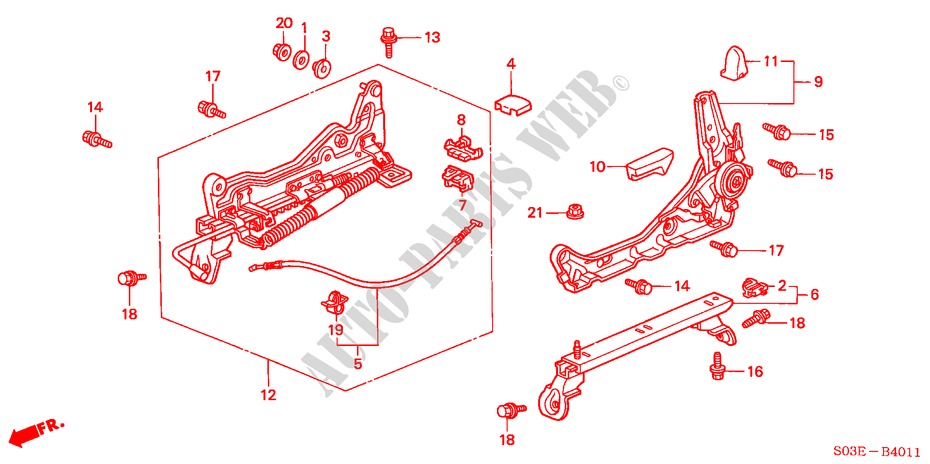 FRONT SEAT COMPONENTS (L.) (2) for Honda CIVIC 1.5ILS 3 Doors 5 speed manual 2000