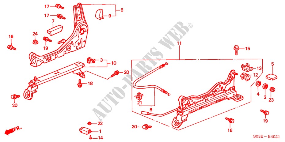 FRONT SEAT COMPONENTS (R.) (2) for Honda CIVIC 1.4IS 3 Doors 4 speed automatic 2000
