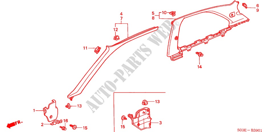 PILLAR GARNISH (RH) for Honda CIVIC 1.5ILS 3 Doors 5 speed manual 2000