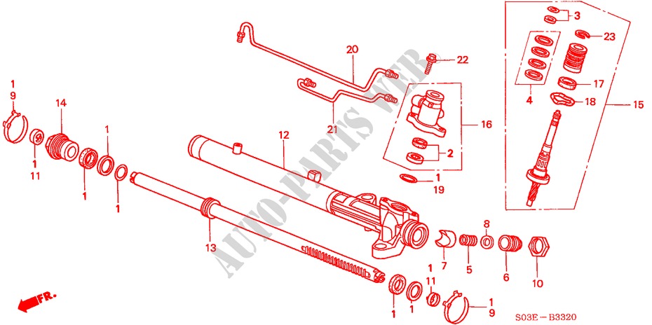 POWER STEERING GEAR BOX COMPONENTS (LH) for Honda CIVIC 1.4IS 3 Doors 4 speed automatic 2000