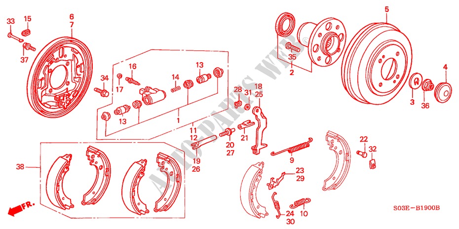 REAR BRAKE (DRUM) for Honda CIVIC 1.4I 3 Doors 5 speed manual 2000