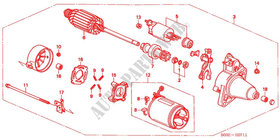 STARTER MOTOR (DENSO) for Honda CIVIC 1.4I 3 Doors 5 speed manual 2000