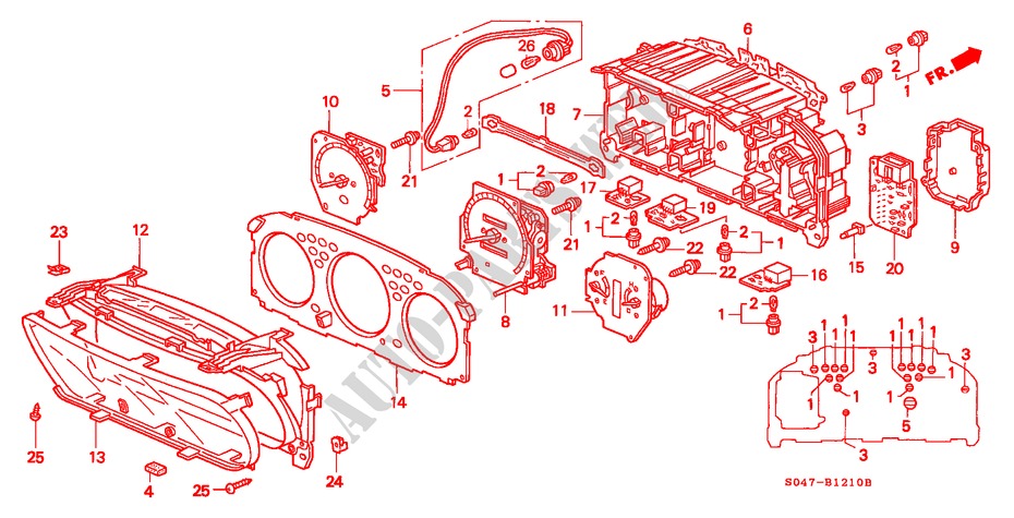 COMBINATION METER (COMPONENTS) for Honda CIVIC 1.6VTI 4 Doors 5 speed manual 1999