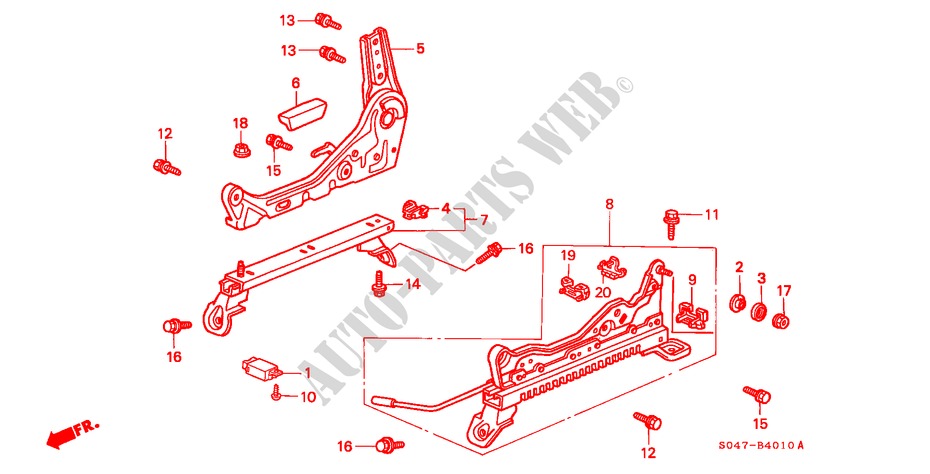 FRONT SEAT COMPONENTS (1) (R.) for Honda CIVIC 1.5ILS 4 Doors 4 speed automatic 1996