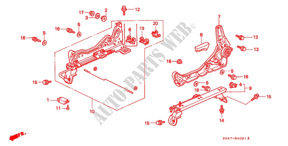 FRONT SEAT COMPONENTS (2) (L.) for Honda CIVIC 1.6VTI 4 Doors 5 speed manual 1998