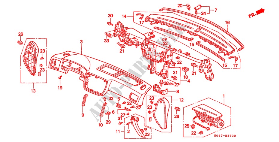 INSTRUMENT PANEL (LH) for Honda CIVIC 1.6VTI 4 Doors 5 speed manual 1998