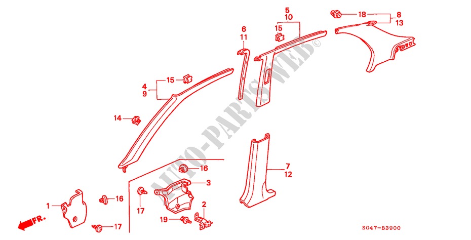 PILLAR GARNISH (LH) for Honda CIVIC 1.6VTI 4 Doors 5 speed manual 1998