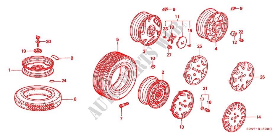 TIRE/WHEEL DISKS for Honda CIVIC 1.5ILS 4 Doors 4 speed automatic 1996