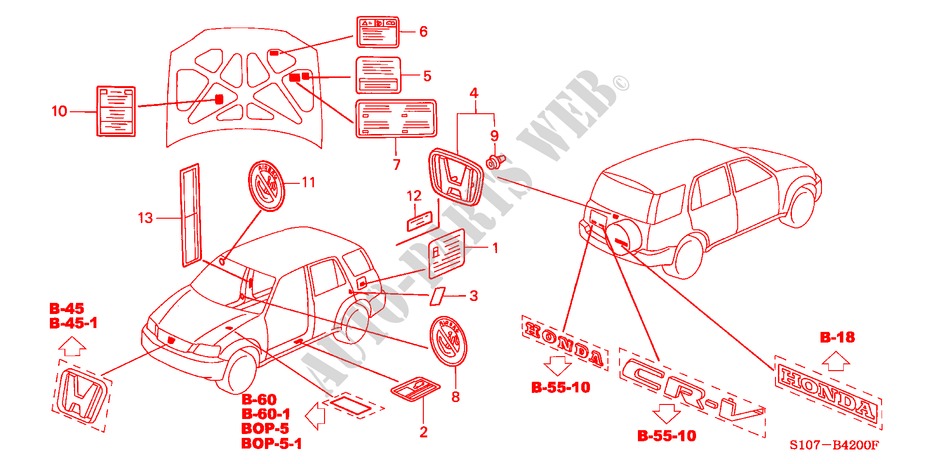 EMBLEMS for Honda CR-V RVI 5 Doors 5 speed manual 1998