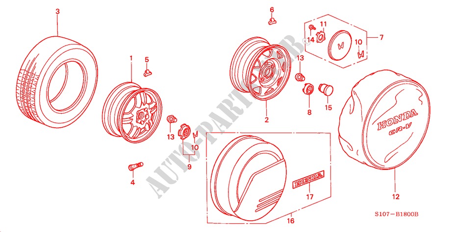 TIRE/WHEEL DISKS for Honda CR-V RVSI 5 Doors 5 speed manual 2000
