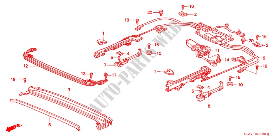 ROOF SLIDE COMPONENTS for Honda ACCORD 1.6IS 4 Doors 5 speed manual 1999