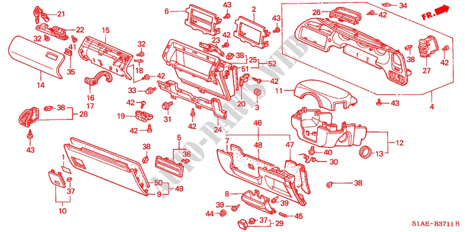 INSTRUMENT PANEL GARNISH (RH) for Honda ACCORD 1.6ILS 4 Doors 5 speed manual 2000