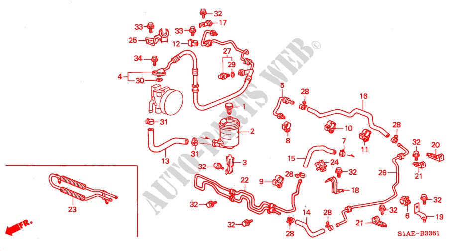POWER STEERING LINES (RH) for Honda ACCORD 1.6IS 4 Doors 5 speed manual 2000