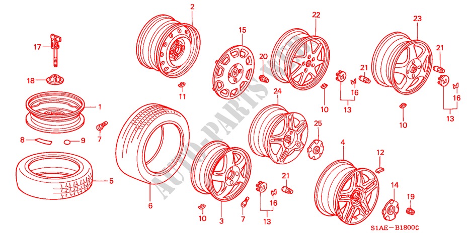 TIRE/WHEEL DISK for Honda ACCORD 2.0ILS          D4 4 Doors 4 speed automatic 2000