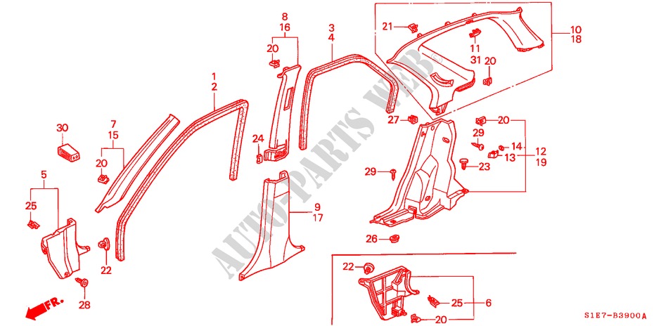 PILLAR GARNISH (LH) for Honda CIVIC AERODECK 1.4IS 5 Doors 5 speed manual 1998