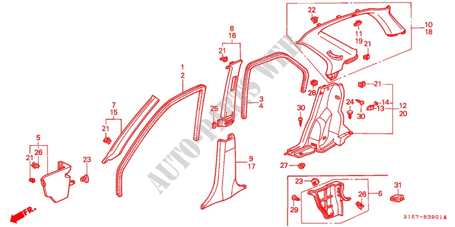 PILLAR GARNISH (RH) for Honda CIVIC AERODECK 1.5IVT 5 Doors 5 speed manual 1998