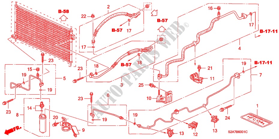 AIR CONDITIONER (HOSES/PIPES) (RH) for Honda S2000 S2000 2 Doors 6 speed manual 2000