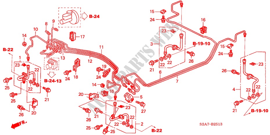 BRAKE LINES (ABS) (RH) ('04 ) for Honda S2000 S2000 2 Doors 6 speed manual 2005