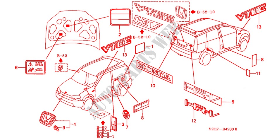 EMBLEMS for Honda HR-V HR-V 3 Doors 5 speed manual 2000
