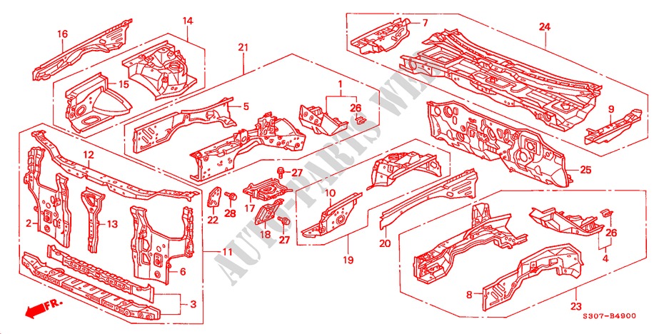 FRONT BULKHEAD for Honda PRELUDE VTI-R 2 Doors 5 speed manual 2001